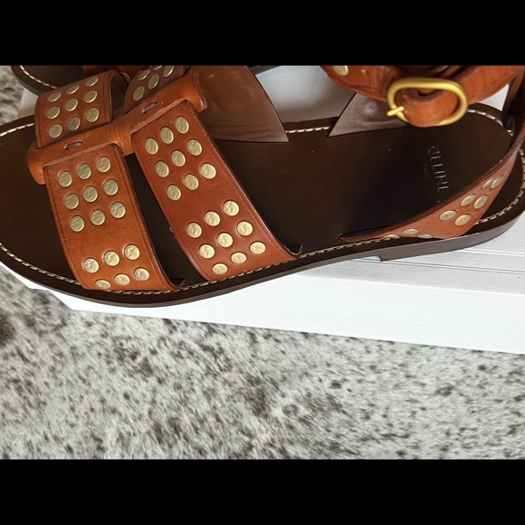 Celine cognac brown gold studded gladiator sandals size 41 / 11 - Picture 5 of 9